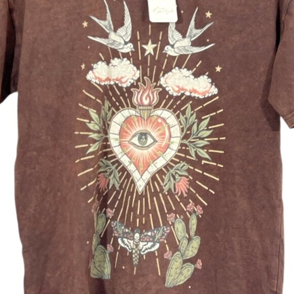 Free People x Denim and Bone Heart & Soul SS Tee Brown XS New $68 - Picture 2 of 4